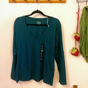 Banana Republic Factory Teal V-neck Long Sleeve T-shirt - Size L